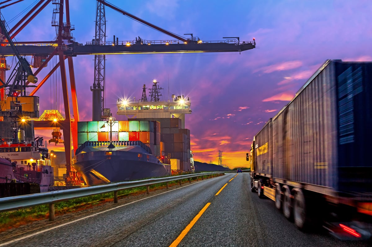 Container ship and lorry at the docks